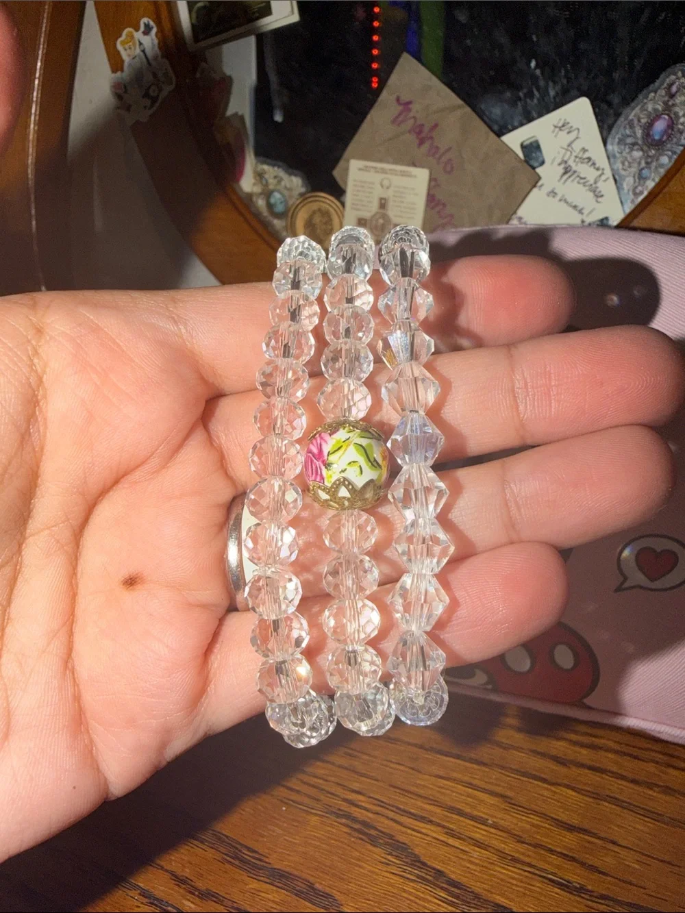 Clear Crystal Stretch Bracelet with Floral Accent Bead